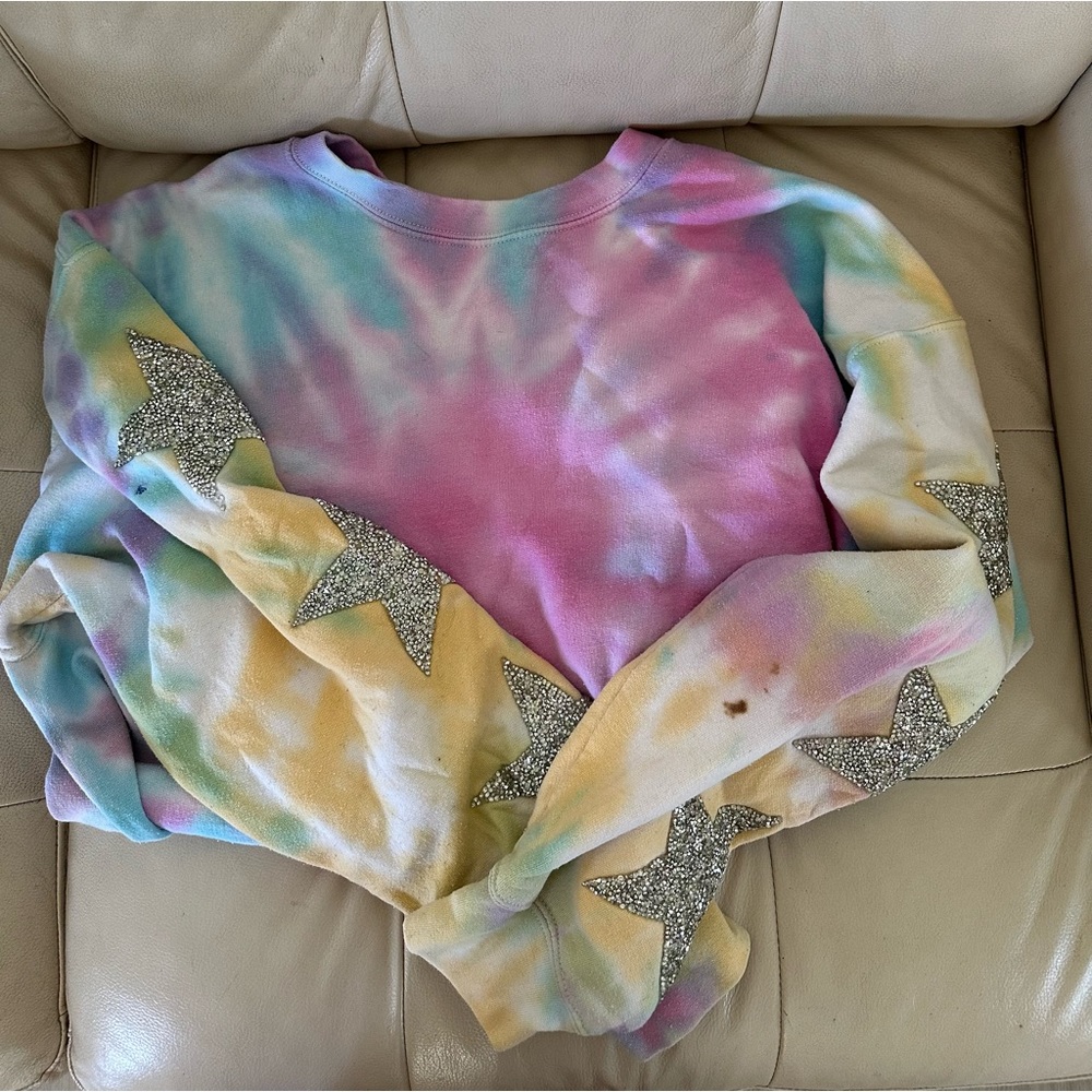 LF rainbow tie dye with stars crewneck